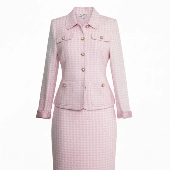 St. John Collection By Marie Gray Pink Checked Gingham Look Blazer 14 MSRP $1998 - Picture 2 of 9